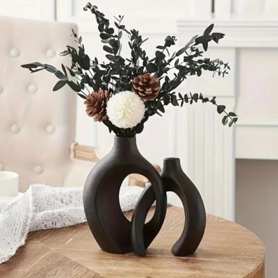 Vase Décoratif Nordique - Design élégant - Vase à fleurs noire avec des fleurs blanches et couleur café - NordicCharm™ - JardinPam